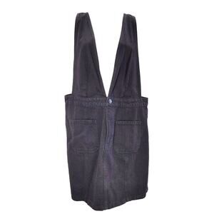 Forever 21 Pinafore Denim Dress Deep V-Neck Adjustable Strap Black Womens Sz OX